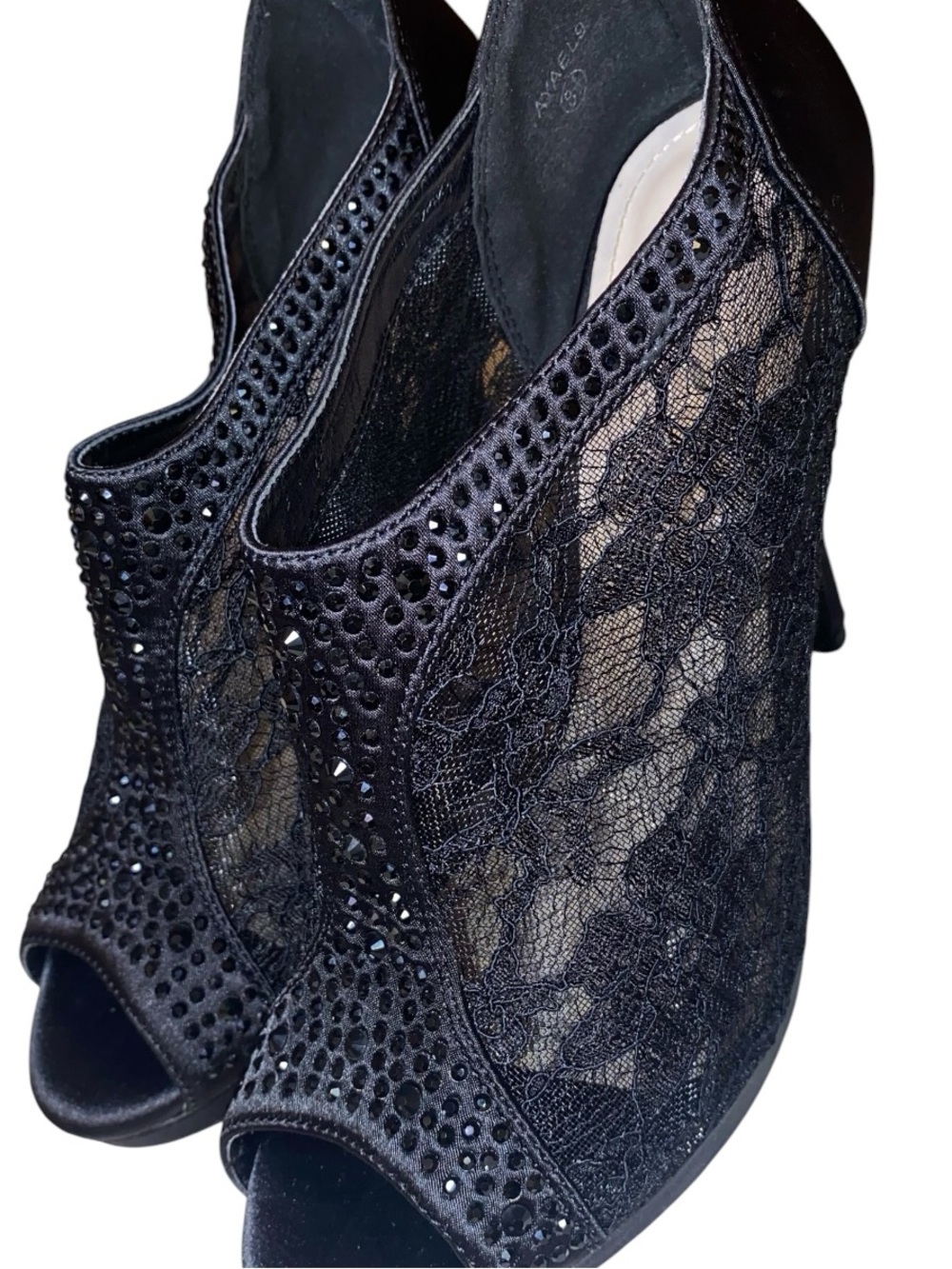 DAVID’S BRIDAL AYAEL9 Michelangelo Dress Heels Black Lace Rhinestones SZ 8-1/2 - Picture 8 of 10